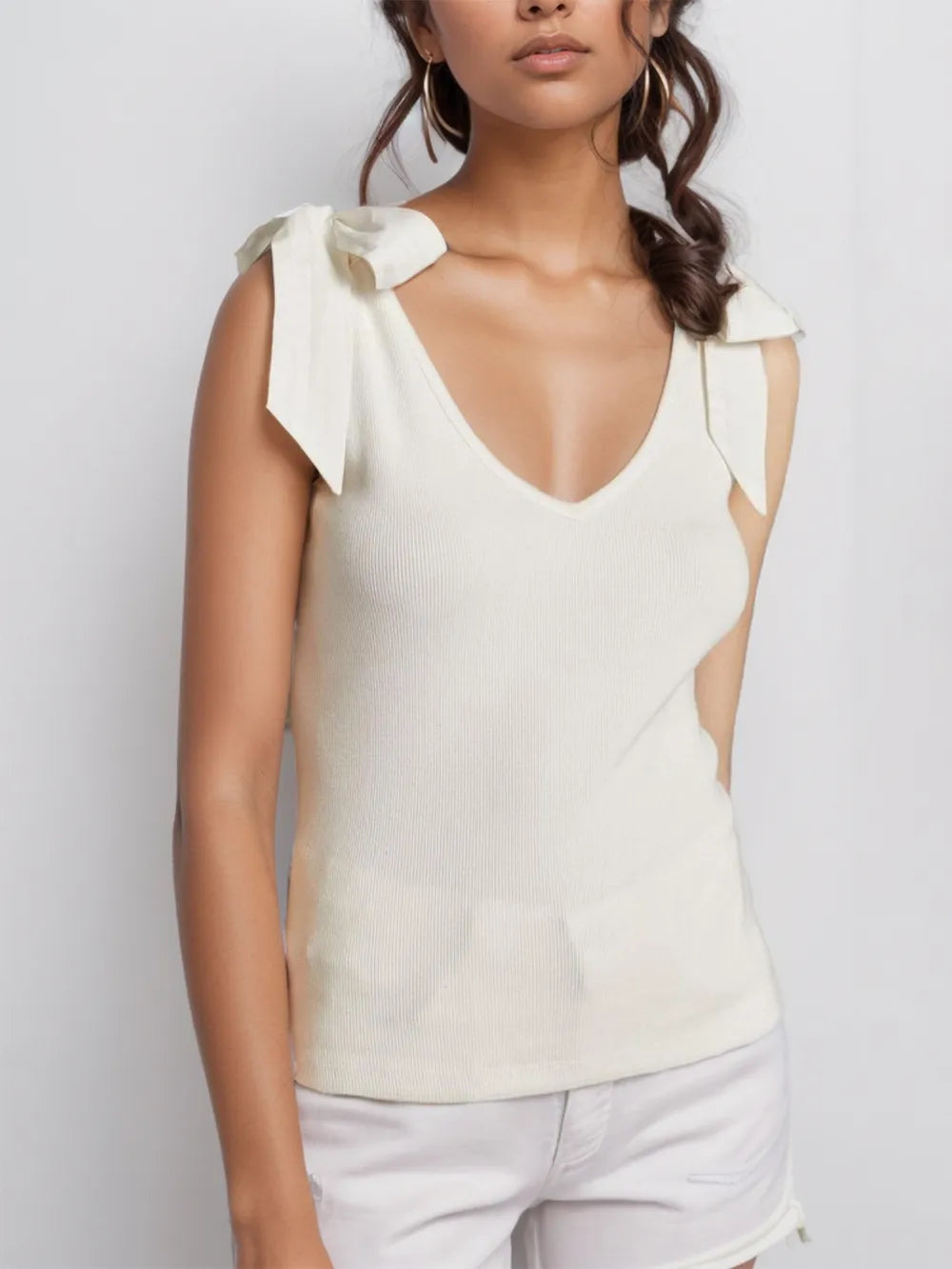 V-Neck Tie Shoulder Tank - cas7m