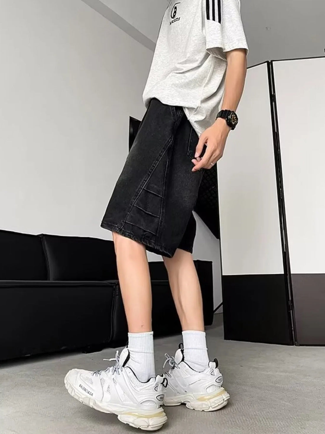 Men's Plus Size Wash Loose Fit Denim Shorts - cas7m