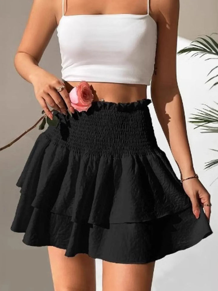 Smocked Layered Mini Skirt - cas7m