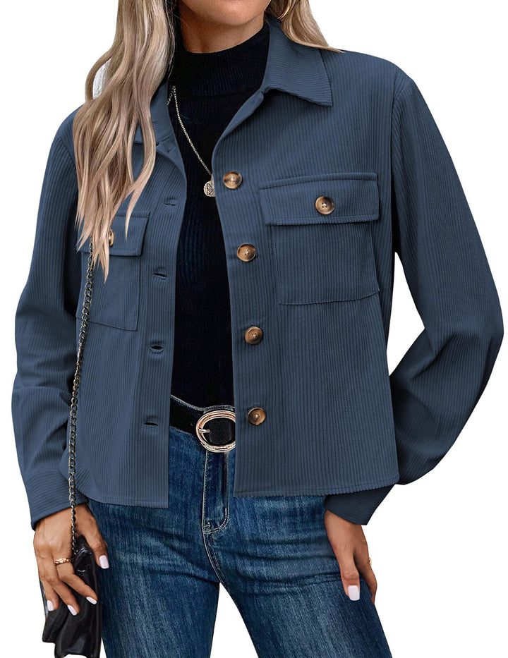 Corduroy Button Cropped Jacket For Women - cas7m