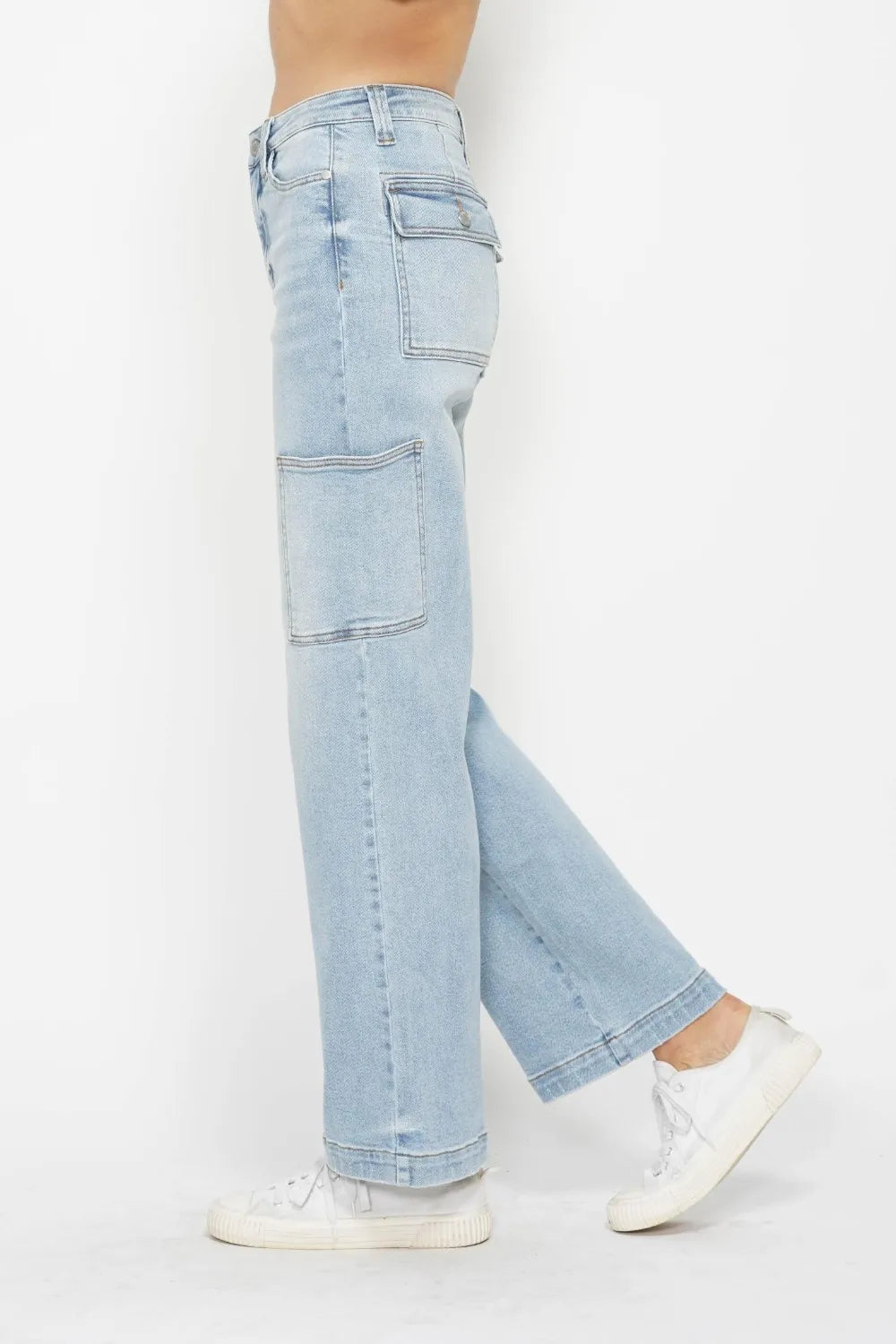 High Waist Cargo Pocket Jeans – Stylish Utility Fit - cas7m
