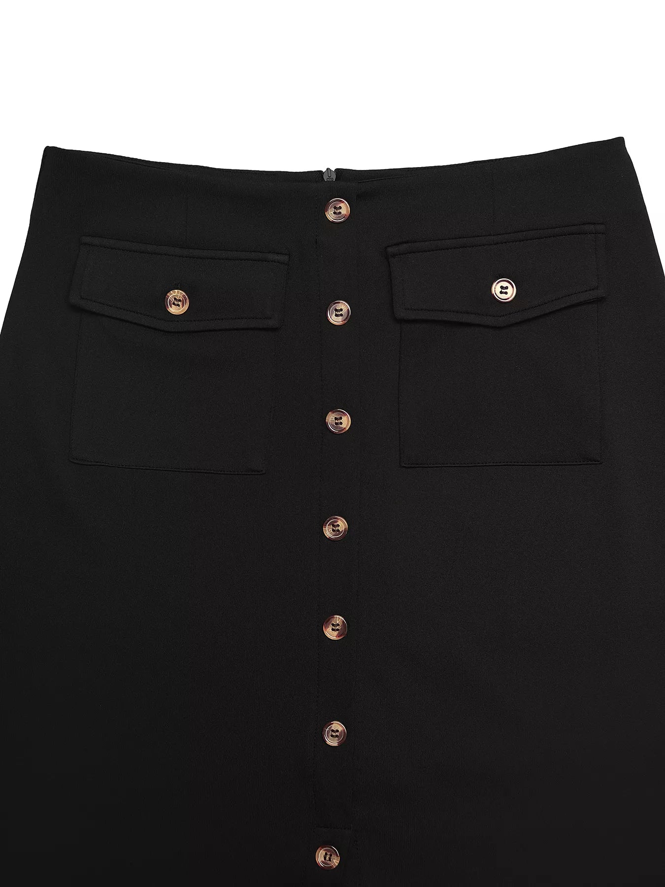 Button-Front Midi Skirt with Pockets - cas7m