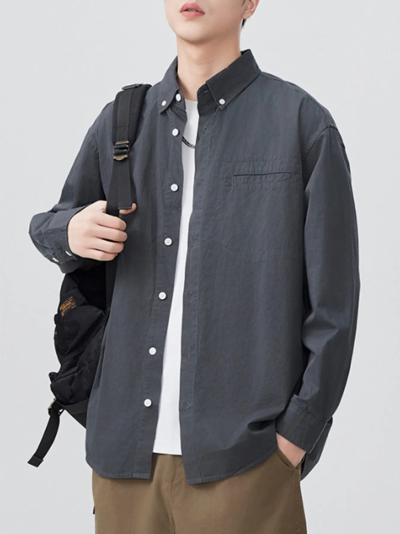 Men's Plus Size Button Up Long Sleeve Shirt - cas7m