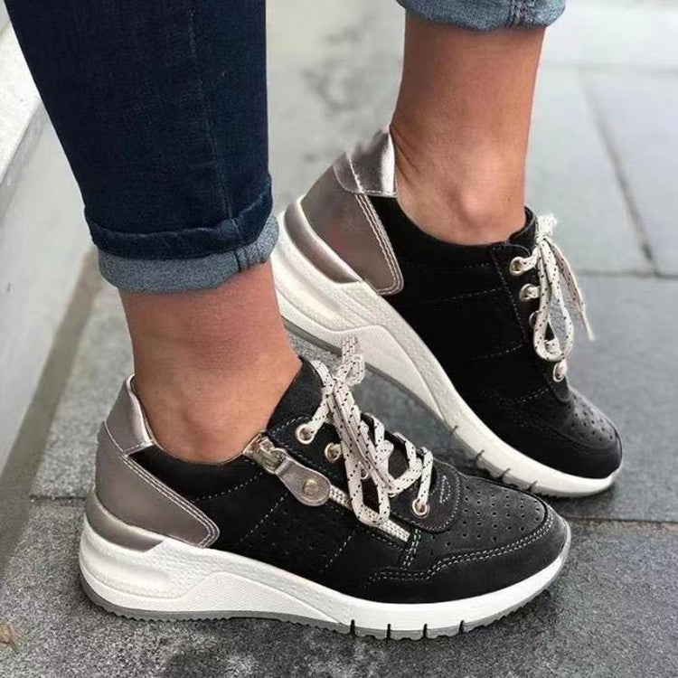Fashion Lace-up Sneakers Women Cozy Tinck-soled Sports Shoes - cas7m