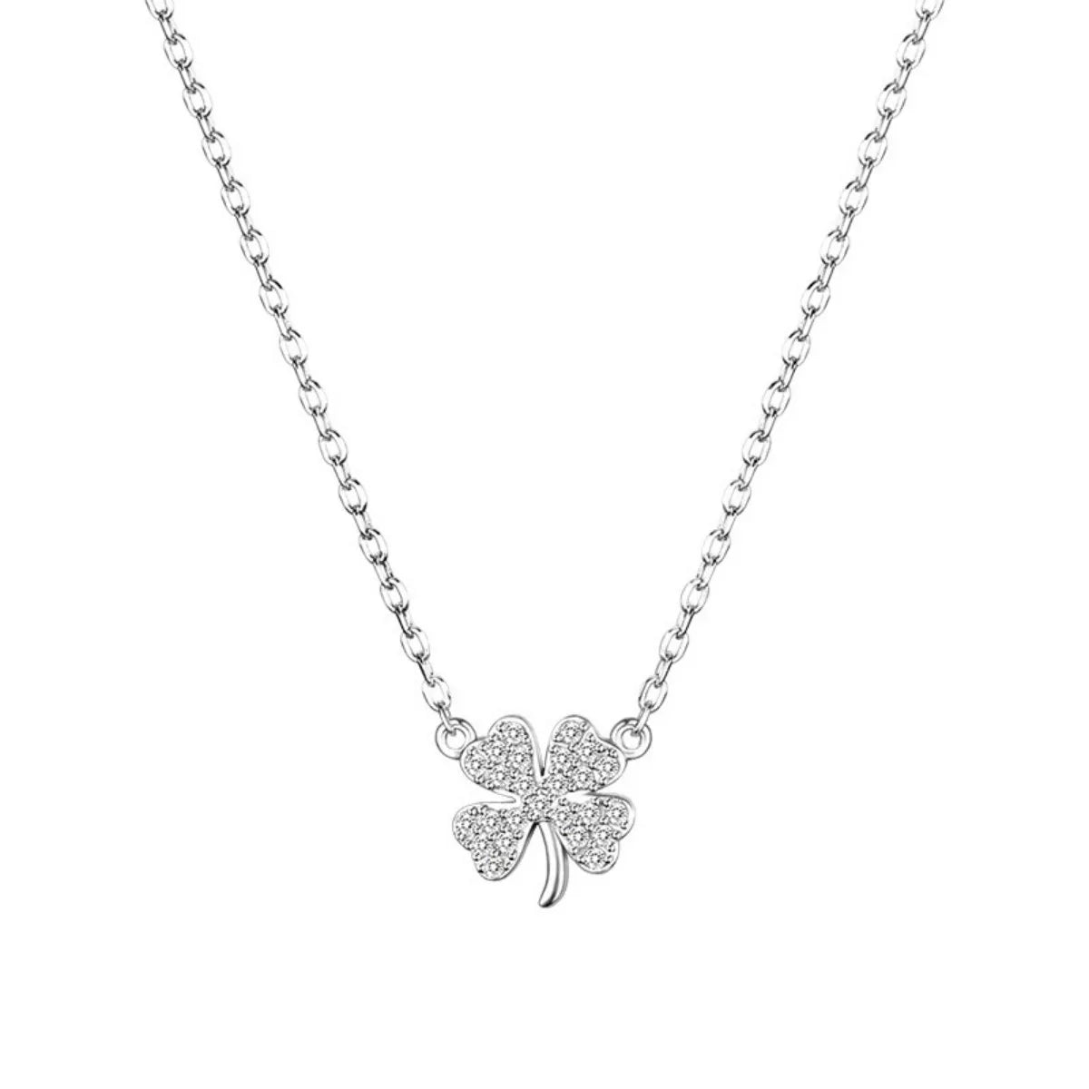 925 Sterling Silver Zircon Four Leaf Clover Necklace - cas7m