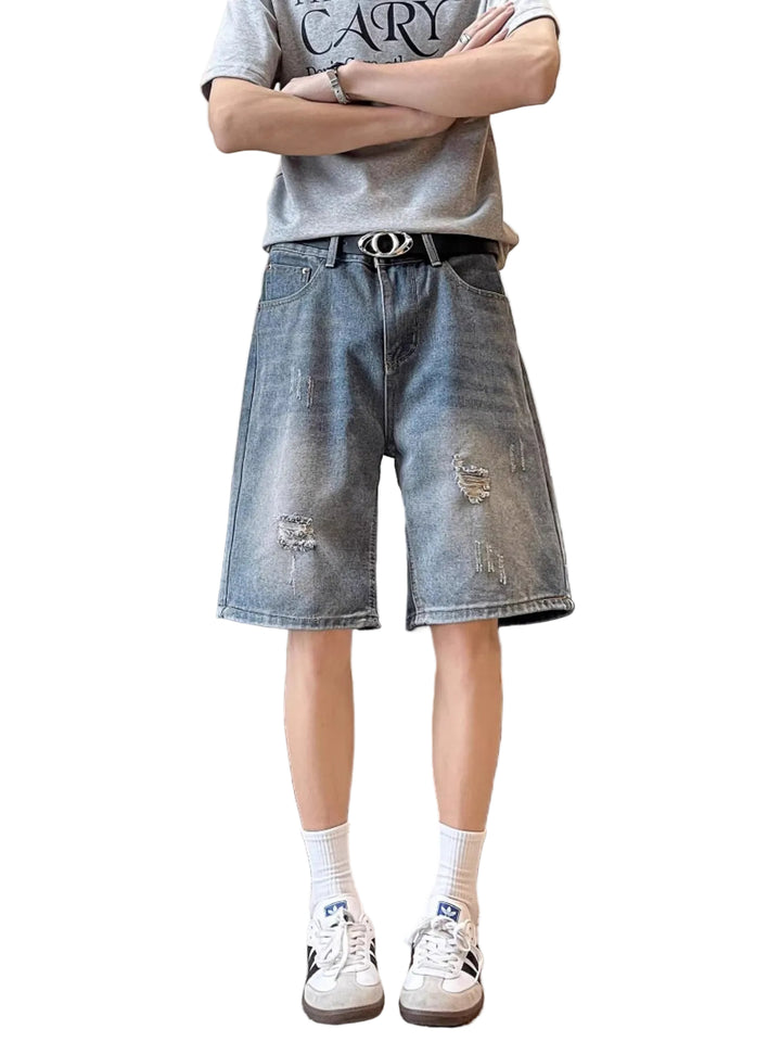 Men's Full Size Ripped Wide Leg Denim Shorts Plus Size - cas7m