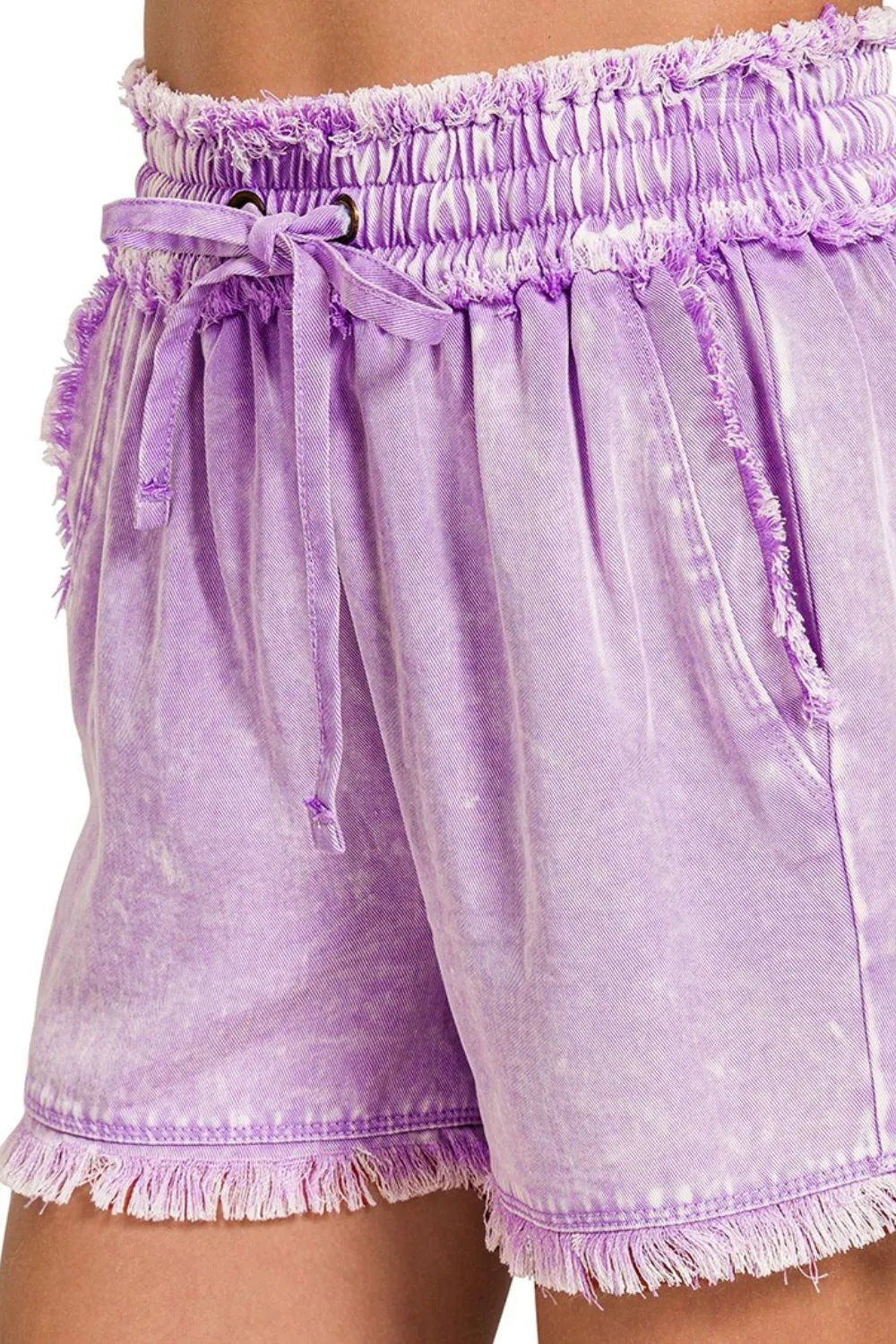 Zenana Mineral Frayed Hem Washed Shorts - cas7m