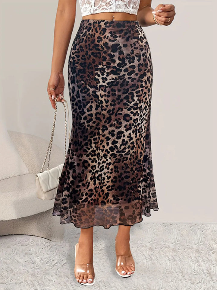 Leopard Print Midi Mermaid Skirt - cas7m