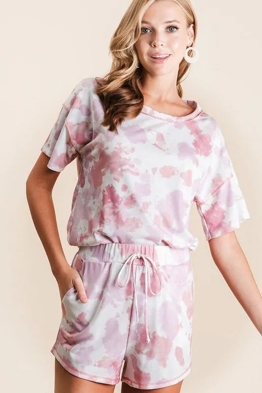 BiBi Tie Dye Print Terry Shorts With Side Pockets - cas7m