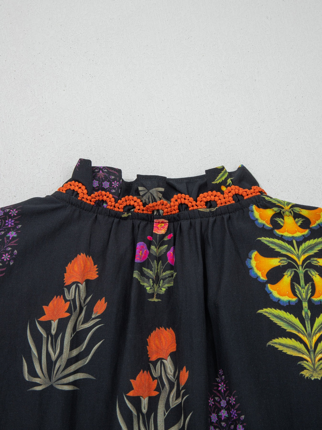 Floral Print Lace Trim Frilled V Neck Short Sleeve Shirt - cas7m