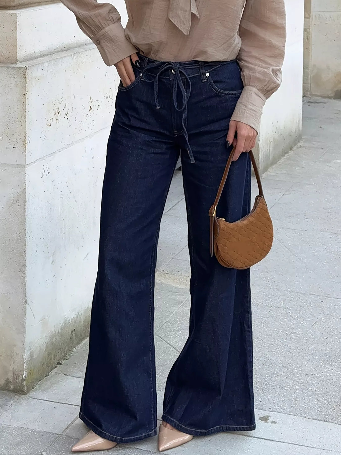 Tied Loose Fit Flare Jeans - cas7m