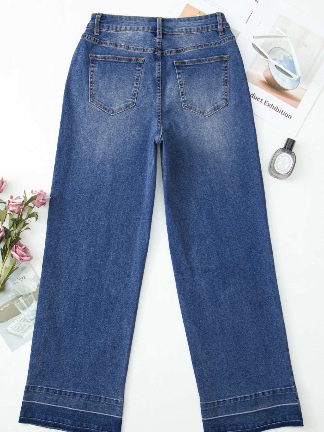 Raw Hem Unique Cuffs Straight High Rise Loose Jeans - cas7m