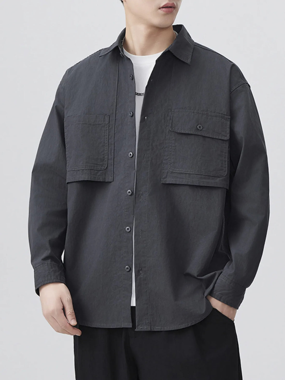 Men's Plus Size Button Up Long Sleeve Shirt - cas7m