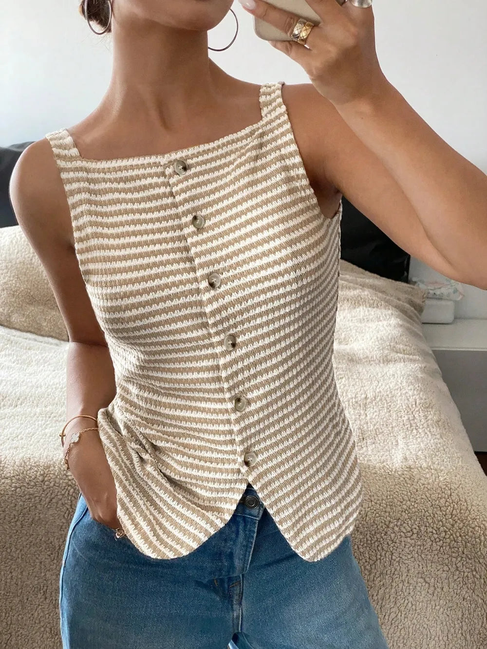 Button Down Striped Tank - cas7m