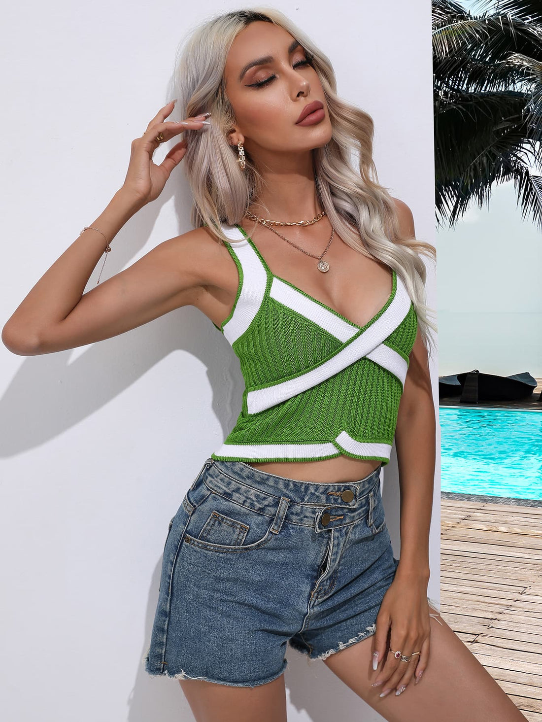 Contrast Crisscross Knit Tank - cas7m