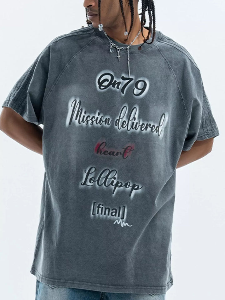 Men's Letter Round Neck Oversized T-Shirt - cas7m