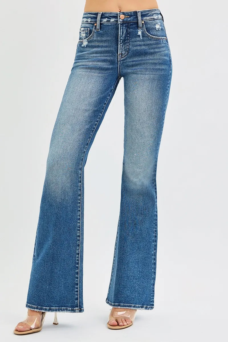 RISEN Full Size Tummy Control High Rise Flare Jeans Plus Size - cas7m