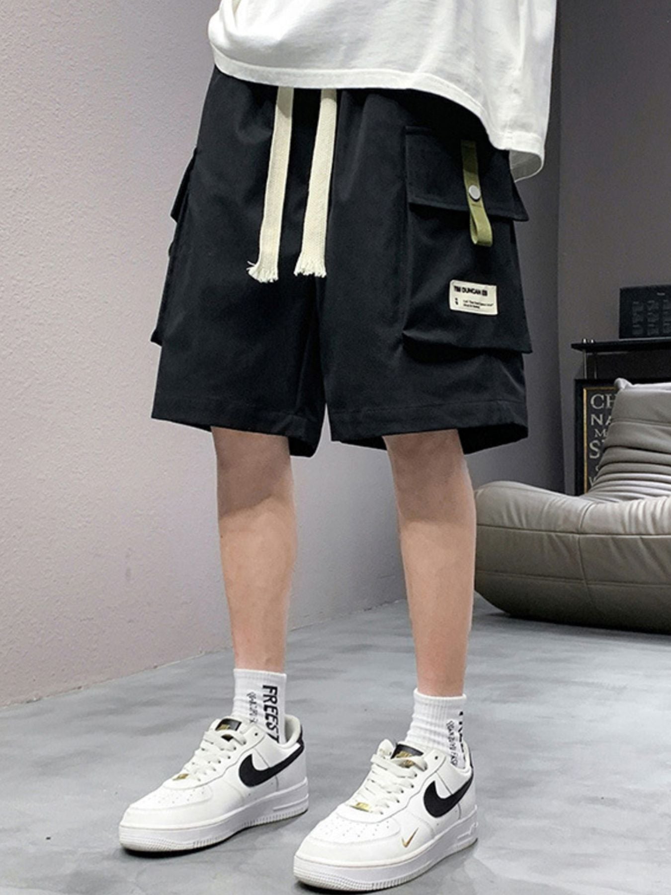Men's Plus Size Casual Cargo Shorts with Drawstring - cas7m