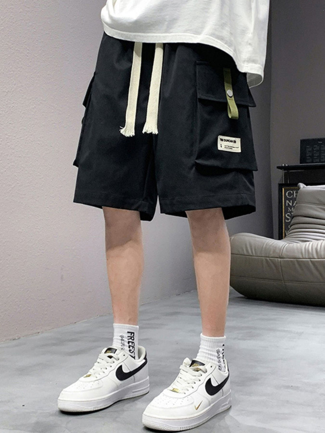 Men's Plus Size Casual Cargo Shorts with Drawstring - cas7m