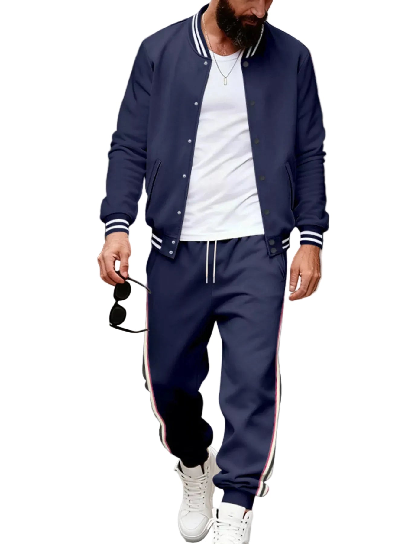 Men's Full Size Striped Snap Down Top and Pants Set Plus Size - cas7m