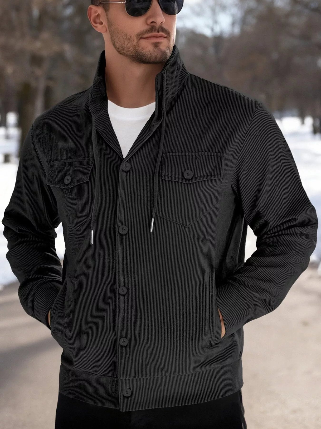 Men's Full Size Casual Corduroy Button-Down Jacket Plus Size - cas7m