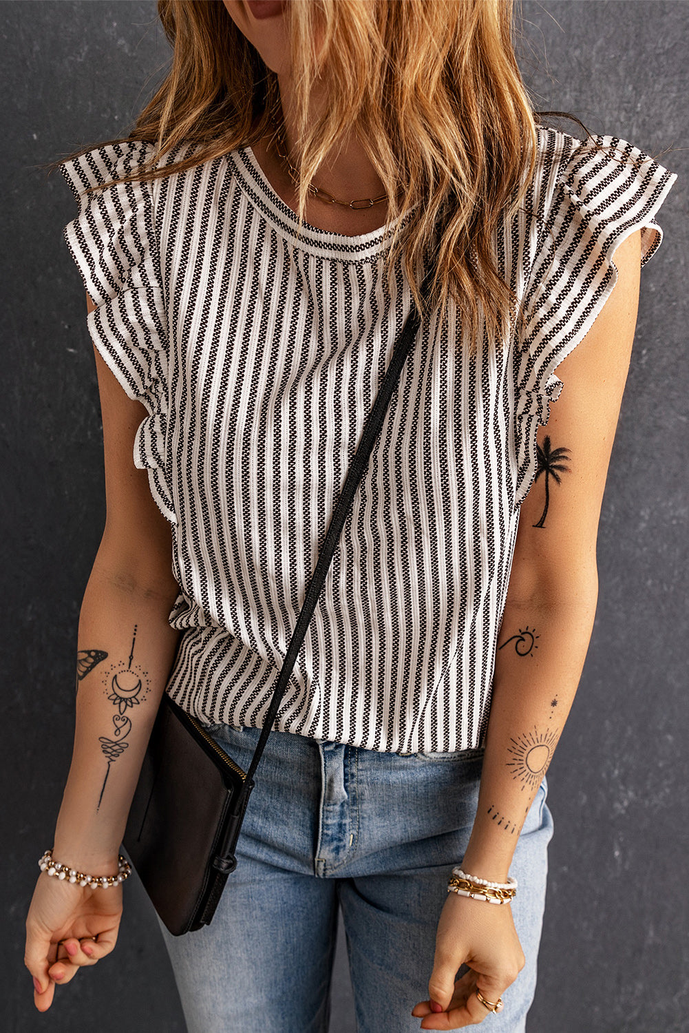 Striped Flutter Sleeve Tank - cas7m