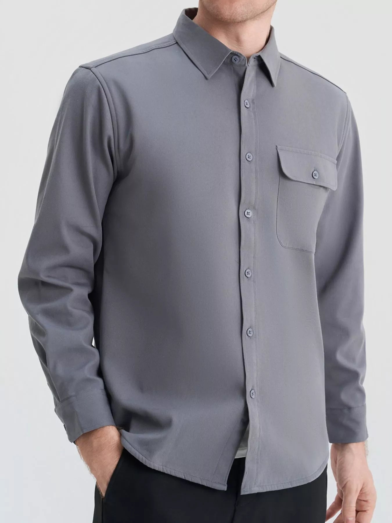 Men's Plus Size Button Up Long Sleeve Shirt - cas7m