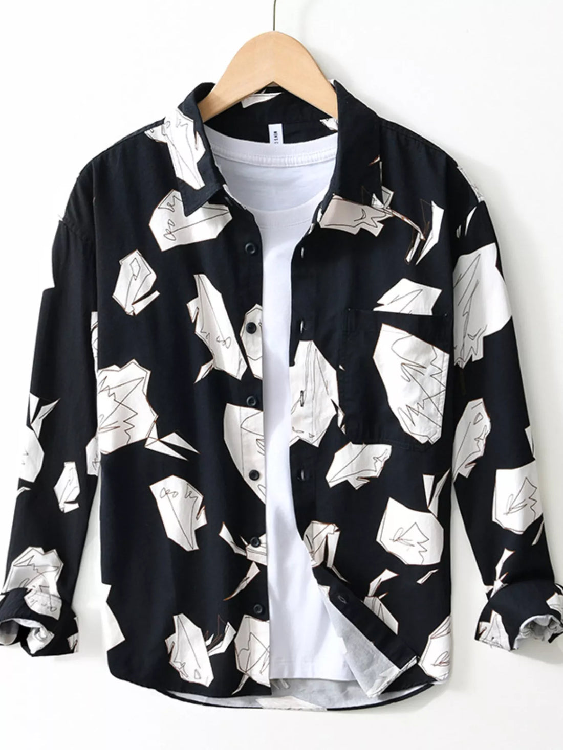 Men's Plus Size Abstract Print Long Sleeve Casual Shirt - cas7m
