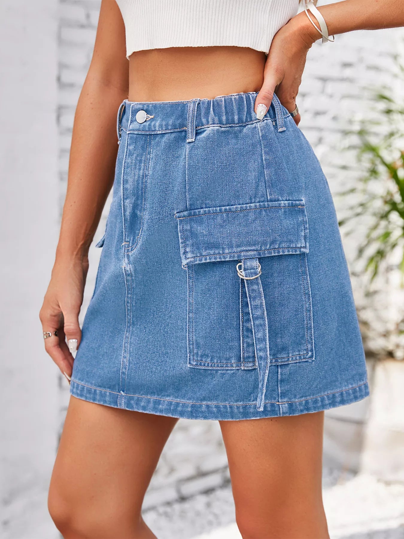 Casual Cargo Denim Skirt - cas7m