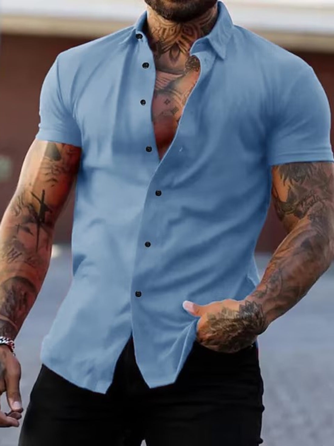 Men's Full Size Slim Fit Short Sleeve Button-Down Shirt Plus Size - cas7m