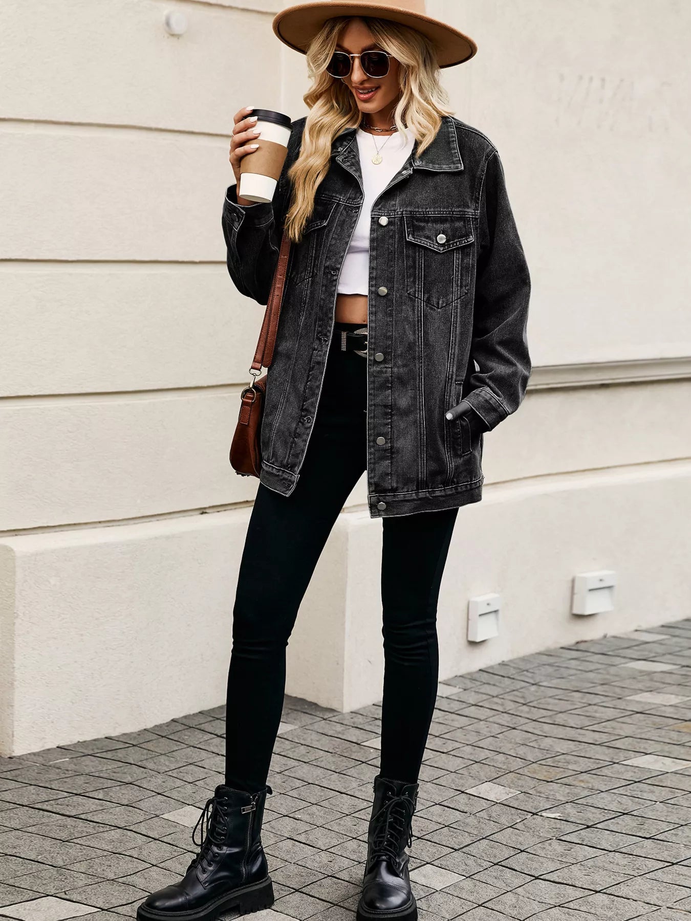 Button Up Long Sleeve Denim Jacket - cas7m