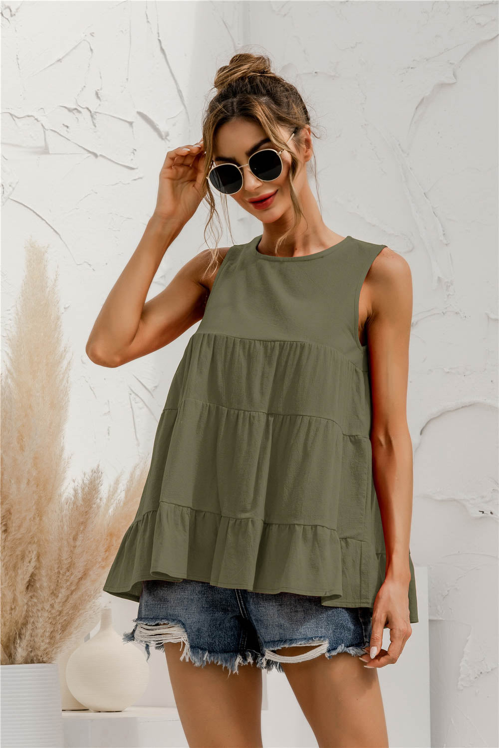 Round Neck Tiered Tank - cas7m