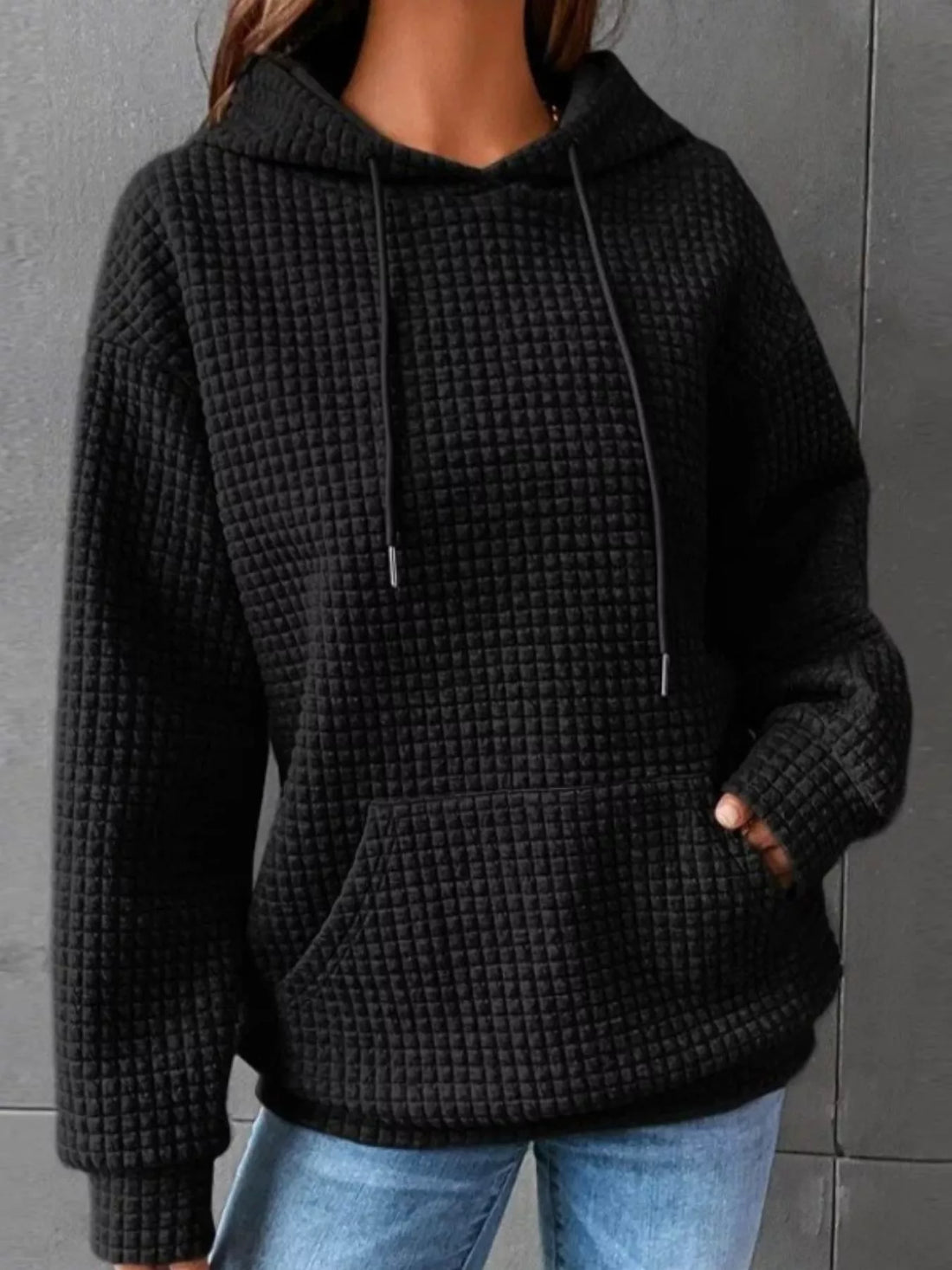 Full Size Textured Kangaroo Pocket Hoodie Plus Size - cas7m