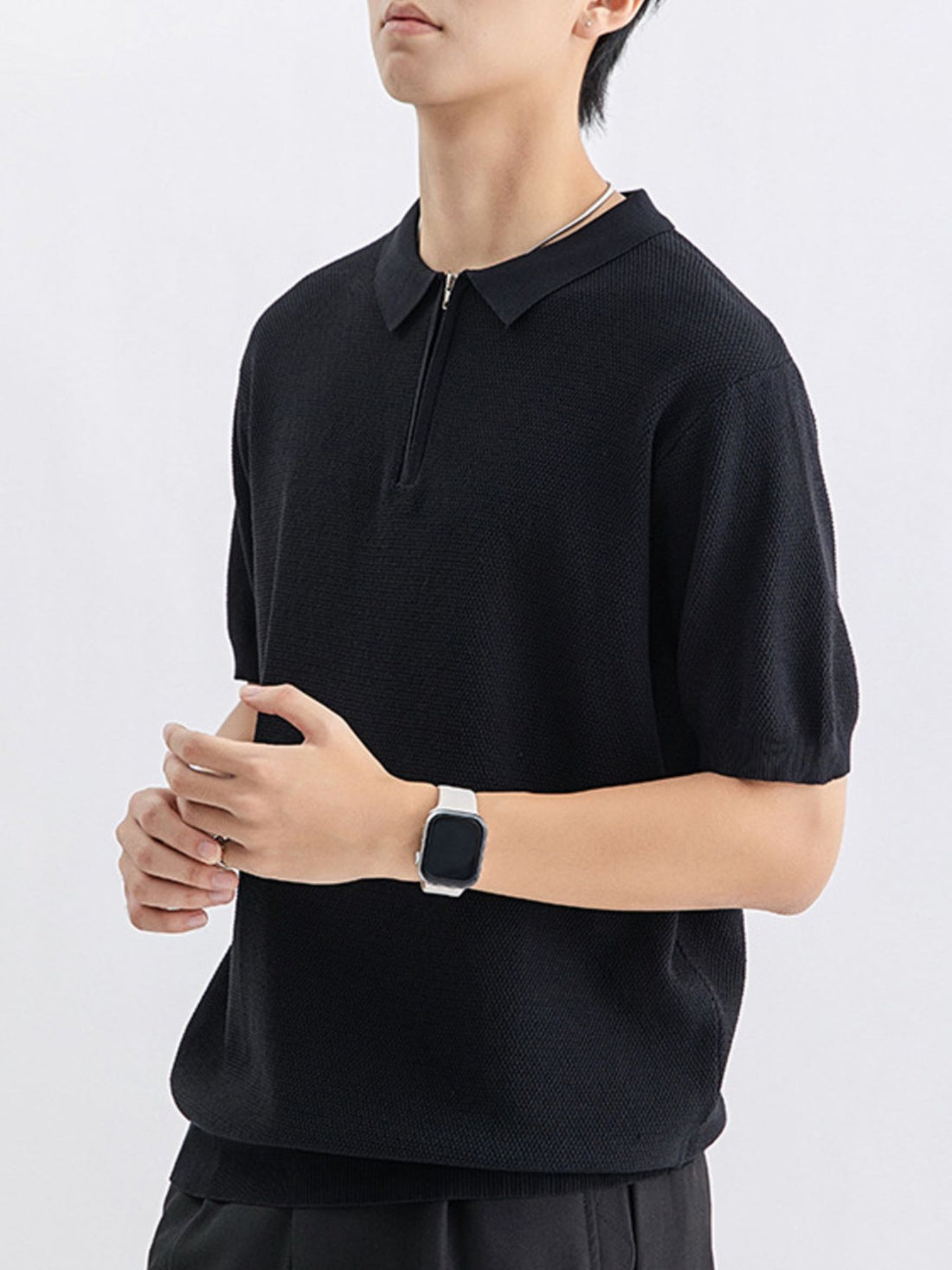 Men's Plus Size Textured Knit Zip-Up Polo - cas7m