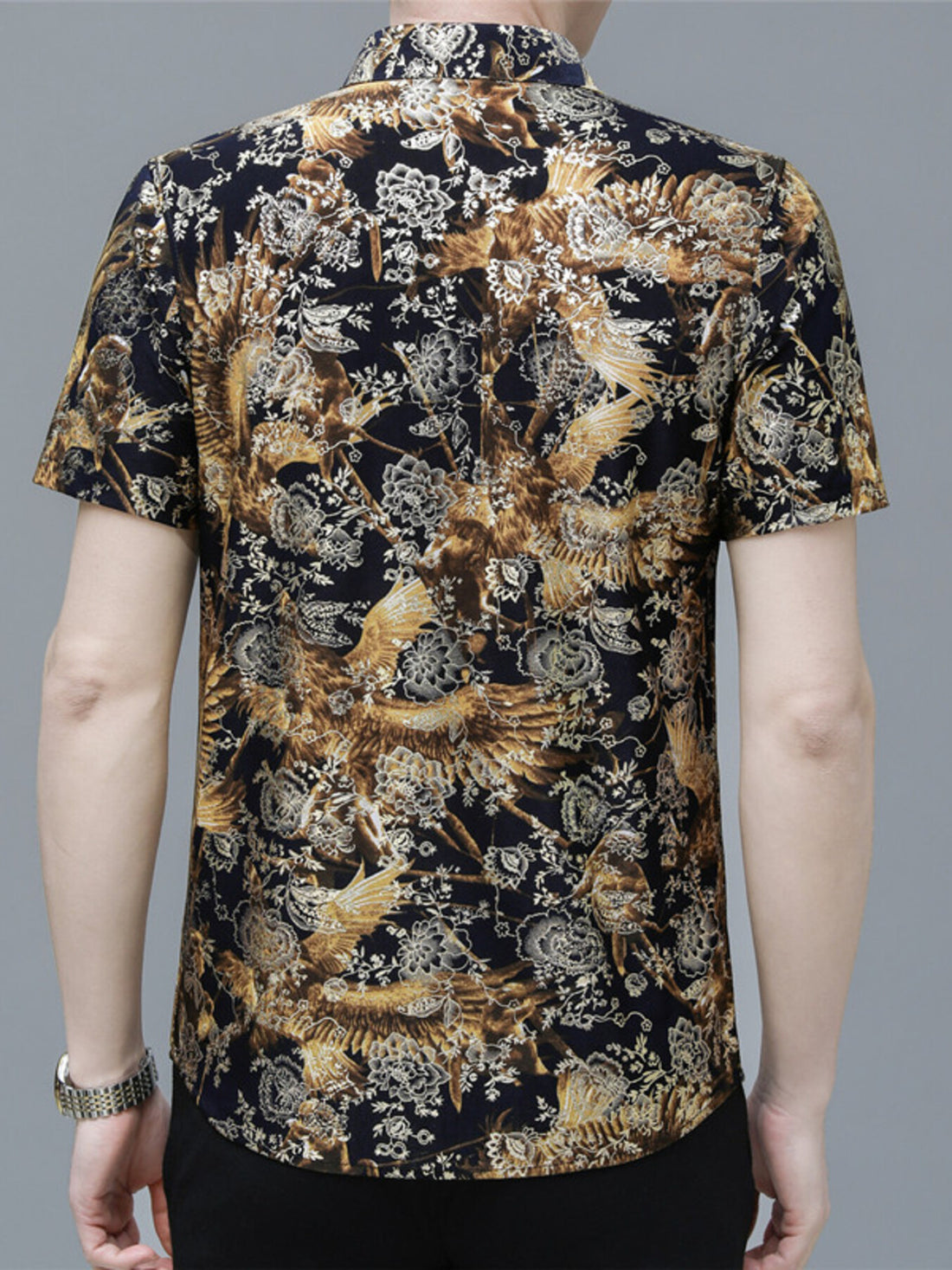 Men's Plus Size Printed Button Up Short Sleeve Shirt - cas7m