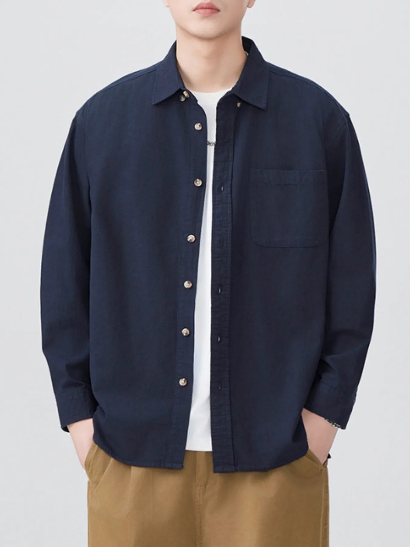 Men's Plus Size Button Up Long Sleeve Shirt - cas7m