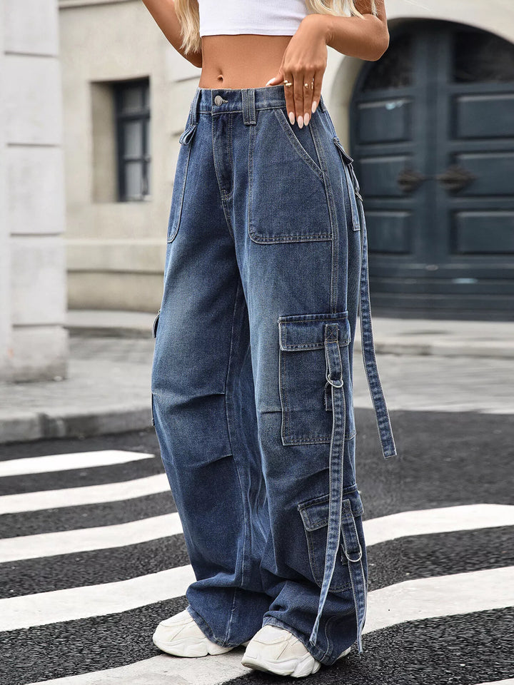 Wide Leg Cargo Jeans - cas7m