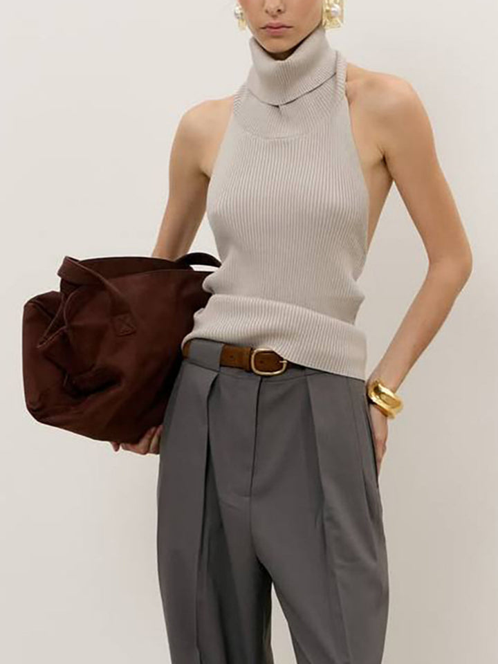 Backless Turtleneck Sweater Tank - cas7m