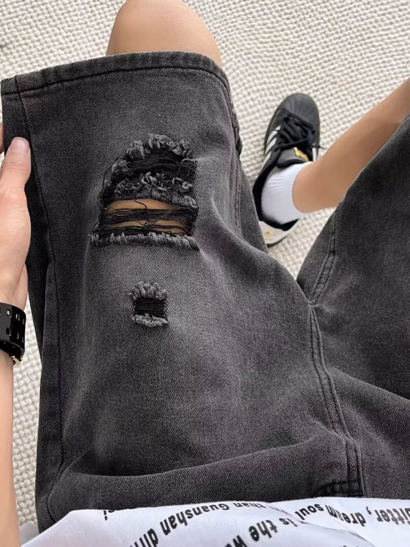 Men's Full Size Casual Loose Fit Ripped Denim Shorts Plus Size - cas7m