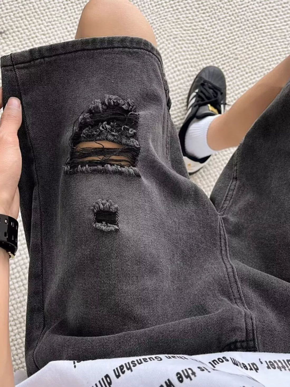 Men's Full Size Casual Loose Fit Ripped Denim Shorts Plus Size - cas7m