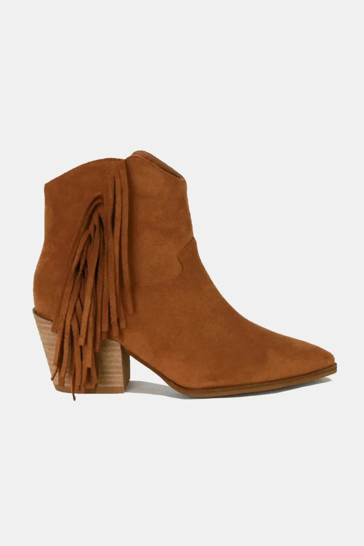 Beast Fashion Suede Fringe Point Toe Ankle Boots - cas7m