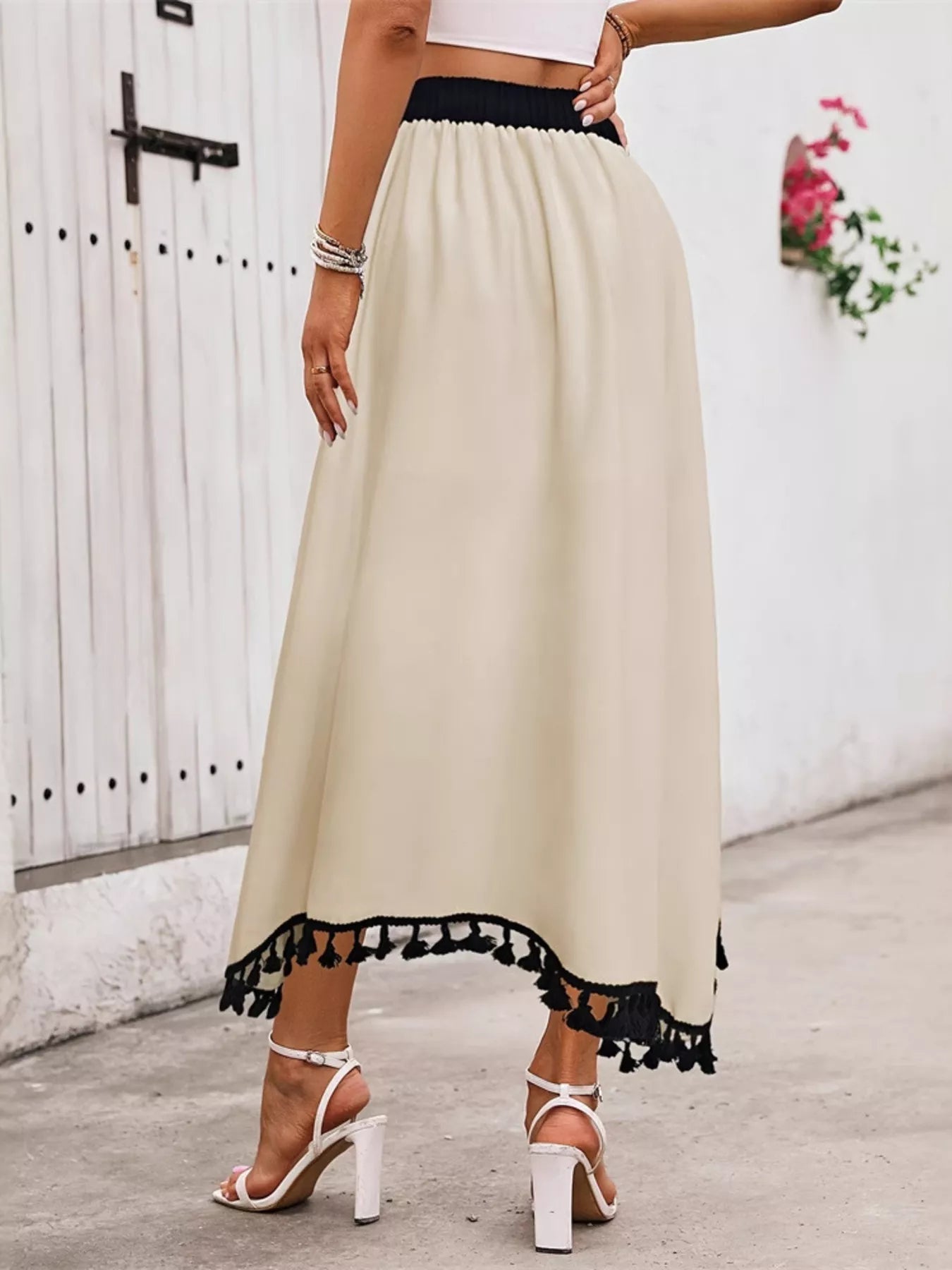 Tassel Trim High Waist Skirt - cas7m