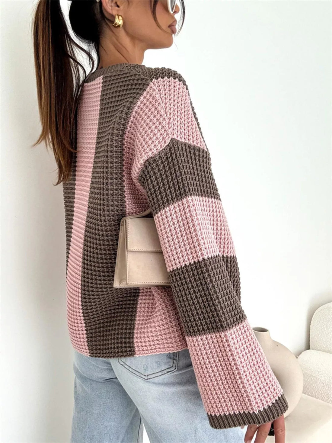 Color Block Long Sleeve Sweater - cas7m