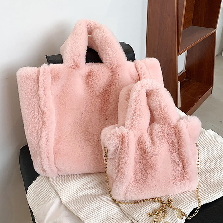 Winter Bags Chain Plush Handbag Totes Women Shoulder Bag - cas7m
