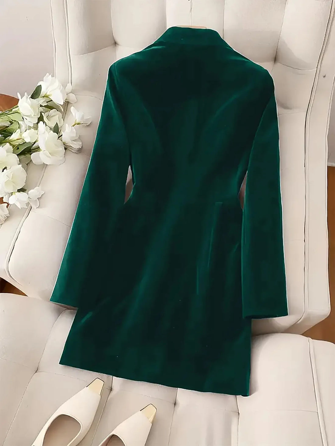 Velvet Double-Breasted Blazer Dress - cas7m