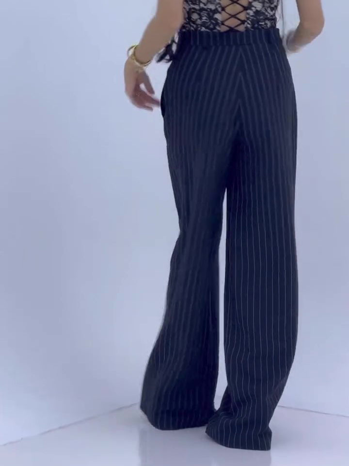 High-waisted Striped Wide-leg Pants - cas7m