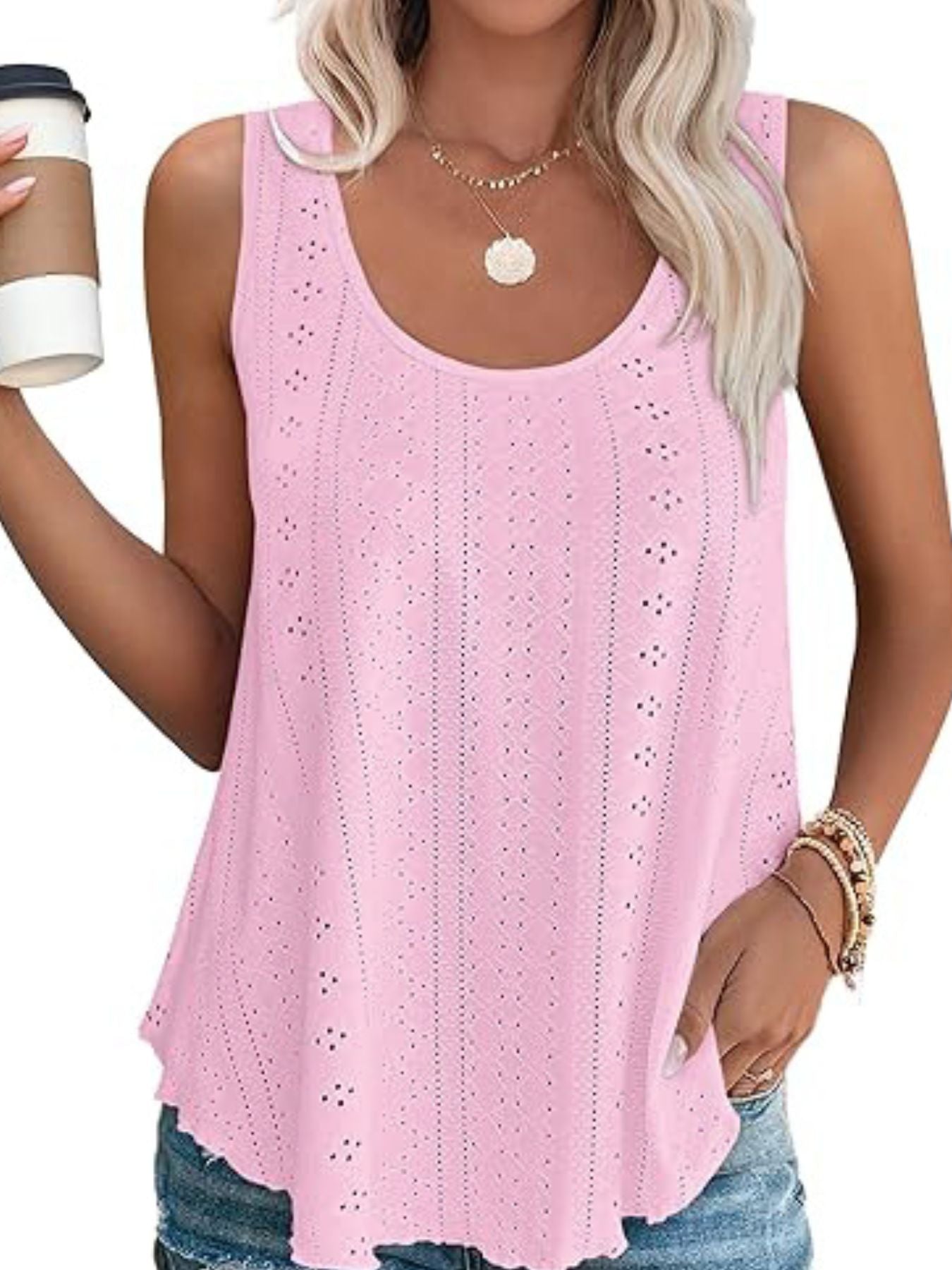 Eyelet Scoop Neck Tank - cas7m