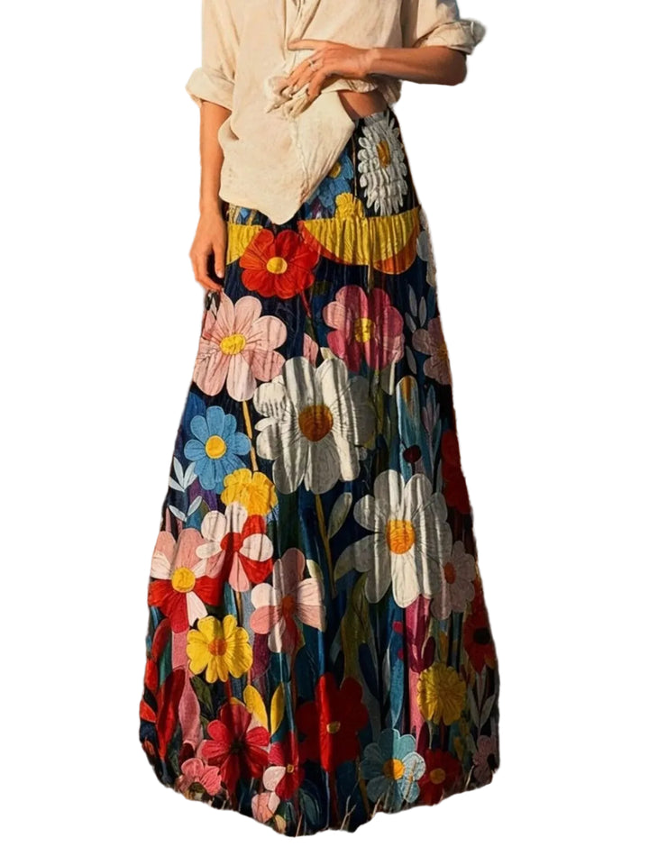Floral Print Flowy Maxi Skirt - cas7m
