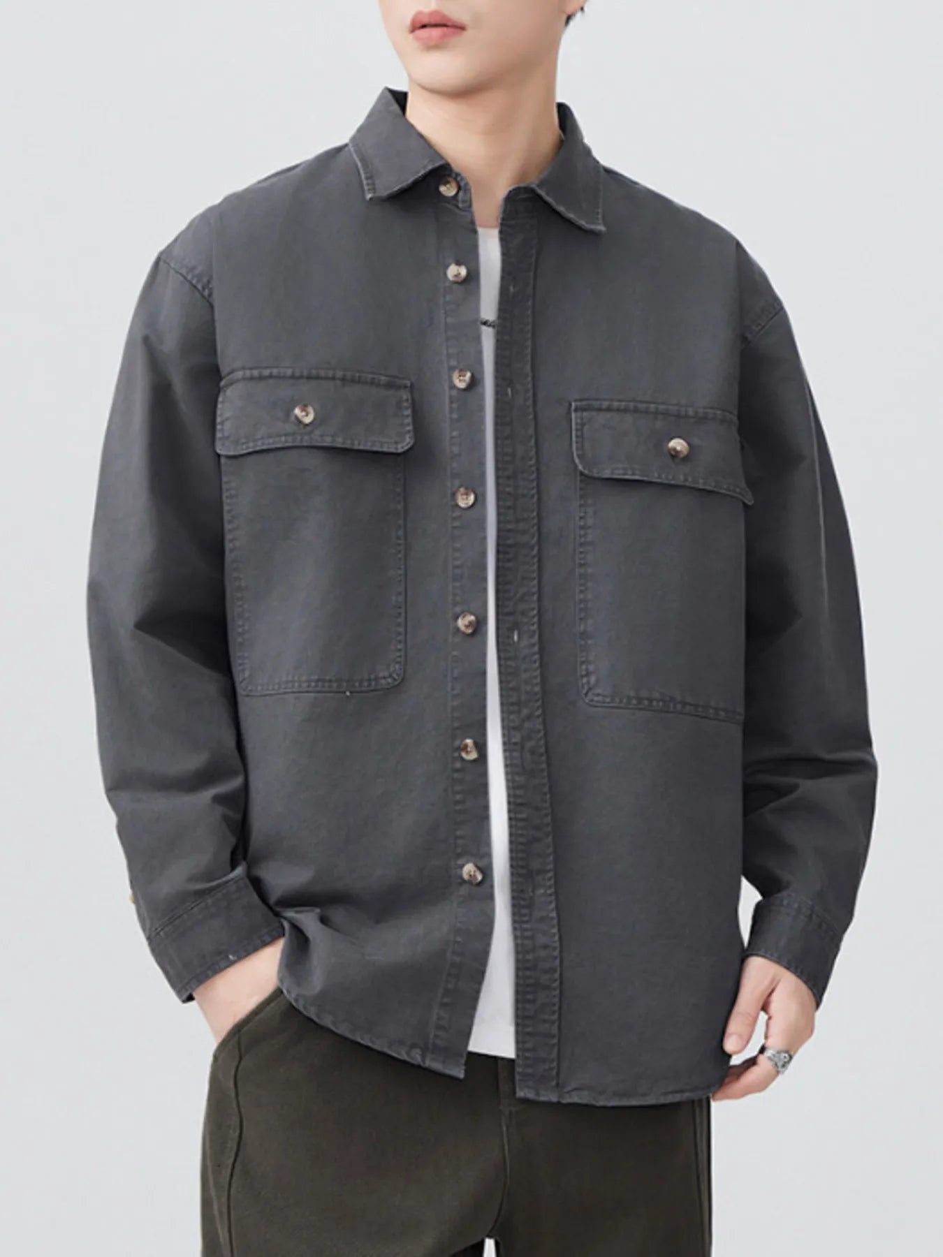 Men's Plus Size Button Up Long Sleeve Shirt - cas7m