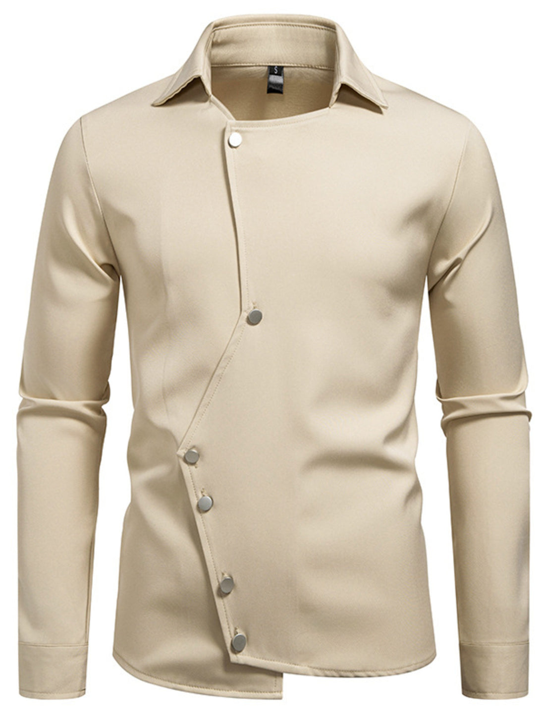 Men's Asymmetrical Button-Down Long Sleeve Shirt - cas7m